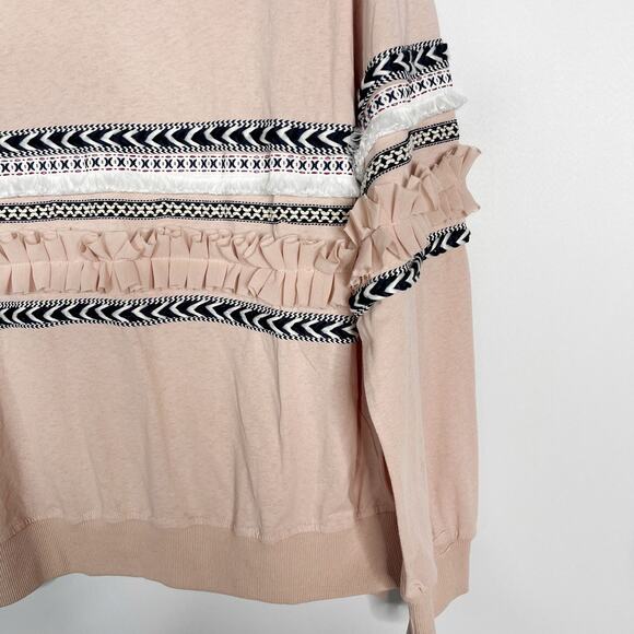 New See and Be Seen Large Pink Blush Ruffle Detail Striped Sweatshirt Crew Neck - Picture 3 of 10